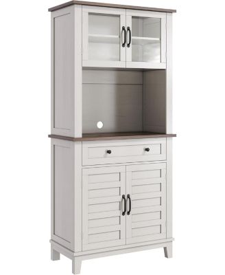 Farmhouse Coffee Bar Cabinet with 2 Glass Doors, 72'' Black Bar Cabinet with 1 Drawer, Tall Wine Bar with Metal Handle
