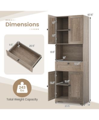 67.5-Inch-Tall Modern Freestanding Floor Storage Cabinet with 4 Doors and 1 Drawer