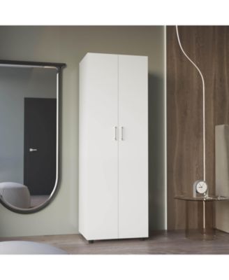 Double Door Armoire with 2 Storage Shelves and Hanging Rod for Bedroom Organization