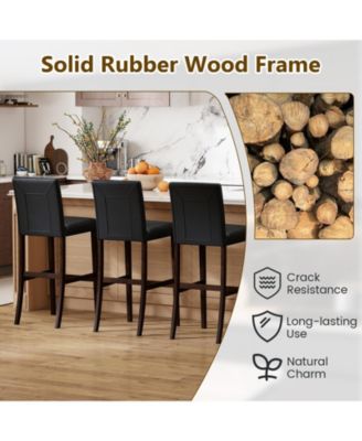 PVC Leather Bar Stools Set of Two with Solid Wood Legs