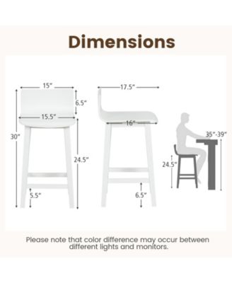 Wood Bar Stools Set of Two with Solid Back and Seat