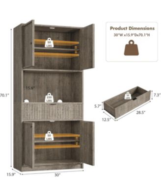 70" Tall Kitchen Pantry Cabinet with Doors, Fluted Drawer and Adjustable Shelves