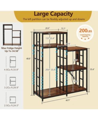 Tier Adjustable Mini Fridge Stand with Storage Shelf, Heavy Duty Kitchen Rack with 3 Power Outlets And Air Switch, Microwave and Coffee Bar