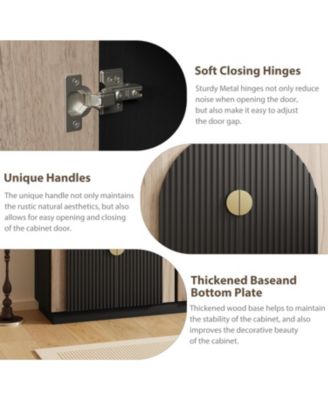 65" Buffet Sideboard Cabinet with Fluted Design And Arched Doors, Wood Console Table Vintage Coffee Bar Cabinet with Storage