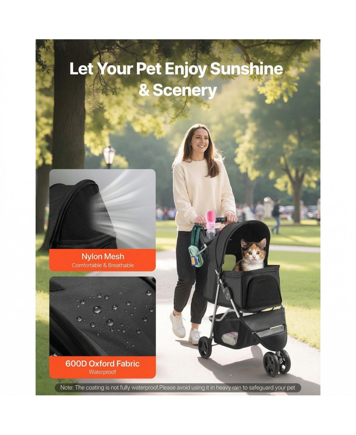 Zeus and Ruta Foldable 3 Wheels Cat Stroller with Brake Up To 35lbs Travel Camp