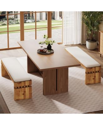 55.1" Wide Upholstered Bench, Solid Wood Bedroom Bench with Boucle Cushion, Modern Entryway Bench