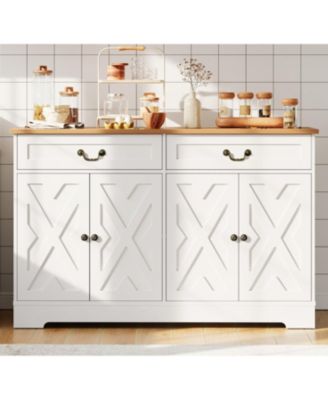 57 Inch Modern Farmhouse Sideboard Buffet Cabinet with 2 Drawers & Adjustable Shelves, Large Kitchen Storage Cabinet, Dining Room Coffee Bar