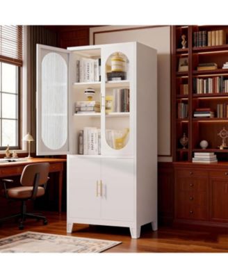 Modern Freestanding Bathroom Storage Cabinet Tall Tall Cabinet with Tempered Glass Door, Adjustable Shelves, Ideal for Linens, Dishes