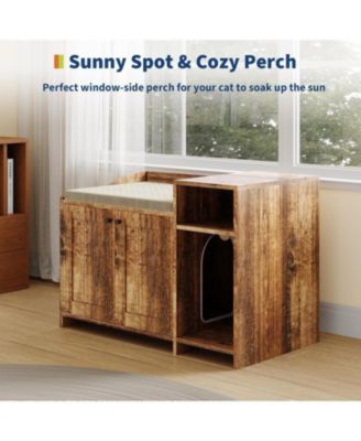 Wooden Cat Litter Box Enclosure with Storage Shelf & Barn Door, Hidden Indoor Cat House End Table