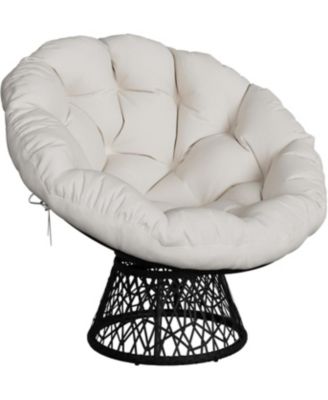 37" Wicker Ergonomic Papasan Chair with Extra Thick Fabric Cushion and Steel Frame