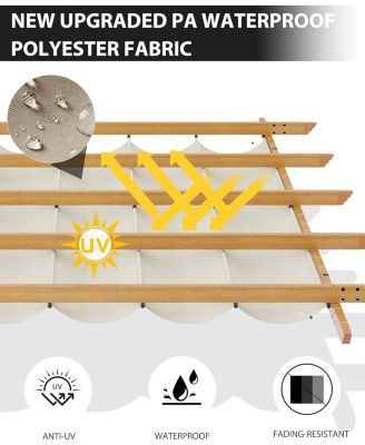 10x13 Ft Retractable Outdoor Pergola with Canopy and Side Mesh, Upgraded Wood-Grain Aluminum Pergola, Modern Pavilion for Backyard, Patio