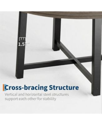 47" Round Dining Table for 4, Kitchen Dining Room Table with Sturdy Metal Frame, Wood Circle Kitchen Table for Space Saving