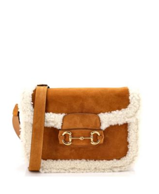 Small Horsebit 1955 Shoulder Bag Suede with Shearling