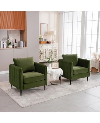 Accent Chair for Living Room Velvet Comfy Single Sofa Chair Mid Century Armchair with Pillow Metal Legs