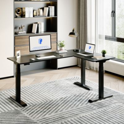 76"W L-Shaped Electric Height Adjustable Standing Desk