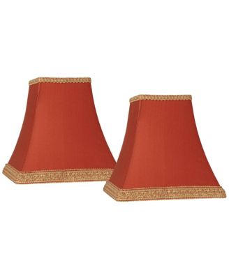 Set of 2 Square Lamp Shades Rust Small 5" Top x 9" Bottom x 10" High Spider with Replacement Harp and Finial Fitting