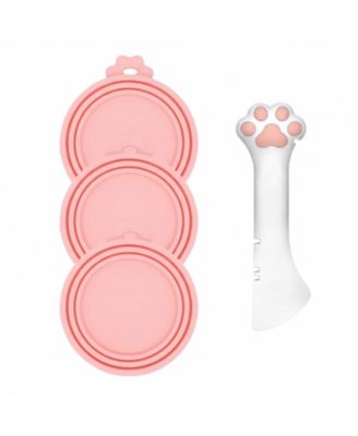 3 Pet Food Can Lids and 1 Spoon Silicone Universal Airtight Reusable Pet Can Opener Spatula