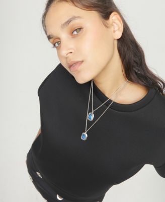 18k Gold and Sterling Silver Plated Long with Blue Faceted Crystal Necklace