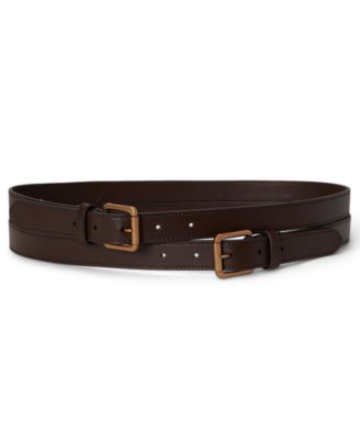 Women's Leather Double-Buckle Stacked Wide Belt