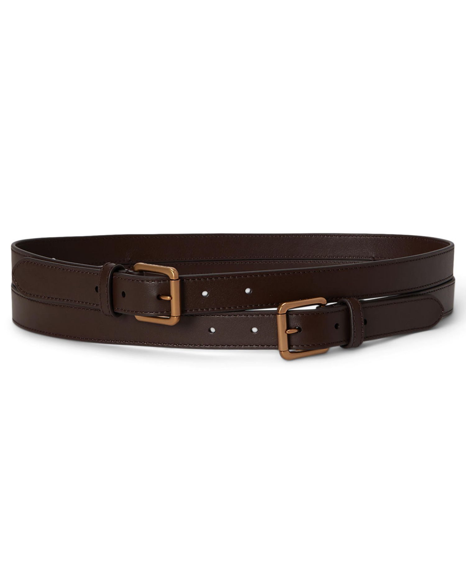 Women's Leather Double-Buckle Stacked Wide Belt