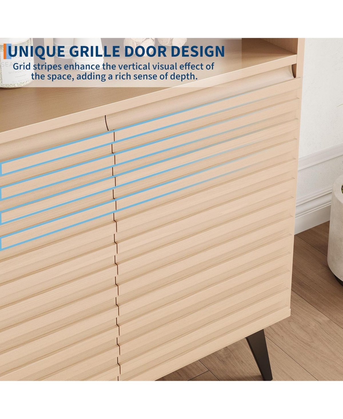 gaomon Fluted Storage Cabinet, Sideboard Buffet Cabinet with Storage and Adjustable Shelves for Living Room, Kitchen, Entryway