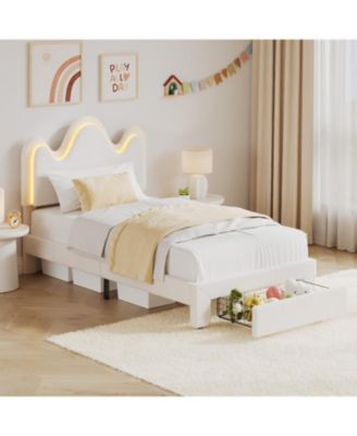 Bed Frame with Adjustable Upholstered Headboard Girls Boucle Platform Bed Frame with Storage Drawers Princess Bed Frame for Kids