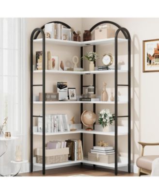 68.5" Industrial L-Shaped Corner Bookshelf, 5-Tier Arched Metal Frame Corner Bookcase