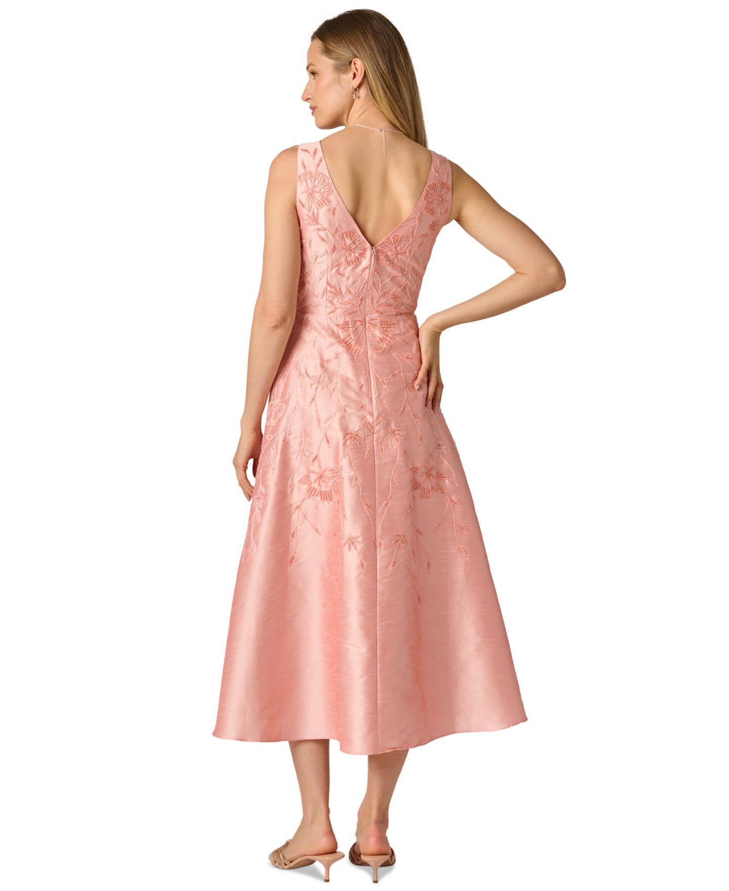 Женское платье Adrianna Papell Floral Embroidered A-Line Midi, цвет: Светлый розовый — фото 3