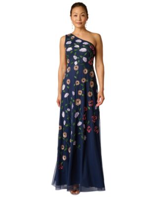 Women's One-Shoulder Floral Garden Beaded Gown