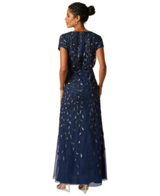 Women's Boat-Neck Blouson Beaded Gown