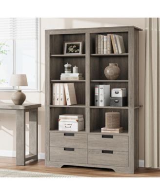 Farmhouse Bookcase with Storage Drawers, 72 Inch Tall Freestanding Bookshelf, Floor Standing Display Shelves for Living Room, Bedroom