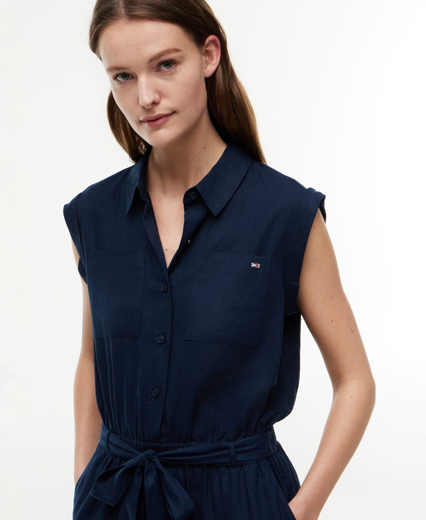 Женский комбинезон Tommy Hilfiger Belted Collared Jumpsuit, цвет: Тёмный Ночной — фото 3