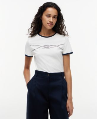 Women's Crewneck Ringer Trim Cotton T-Shirt