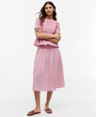 Women's Cotton Smocked Striped Midi Skirt