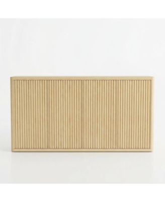 Sideboard, 66 Inch Fluted Wood Coffee Bar Organizer, Modern Pop Up Buffet Table with Storage