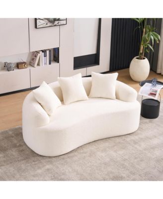 Curved Loveseat Sofa, 65" Full Compression Sponge Couch, 30D Chenille Deep Seat Sofa with 3 Pillows for Living Room and Apartments