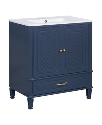 30 Inch Bathroom Vanity with Sink Vintage Style Multi Functional Storage Space Door Shelf Soft Closing Door
