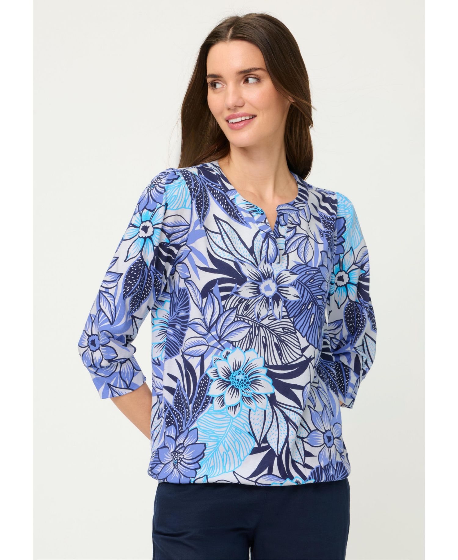 Women's Floral Split Neck T-Shirt