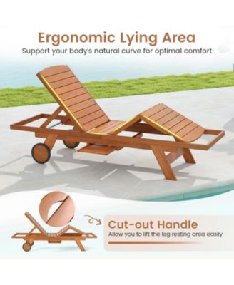 4-Position Outdoor Wood Chaise Lounge with Wheels and Side Table