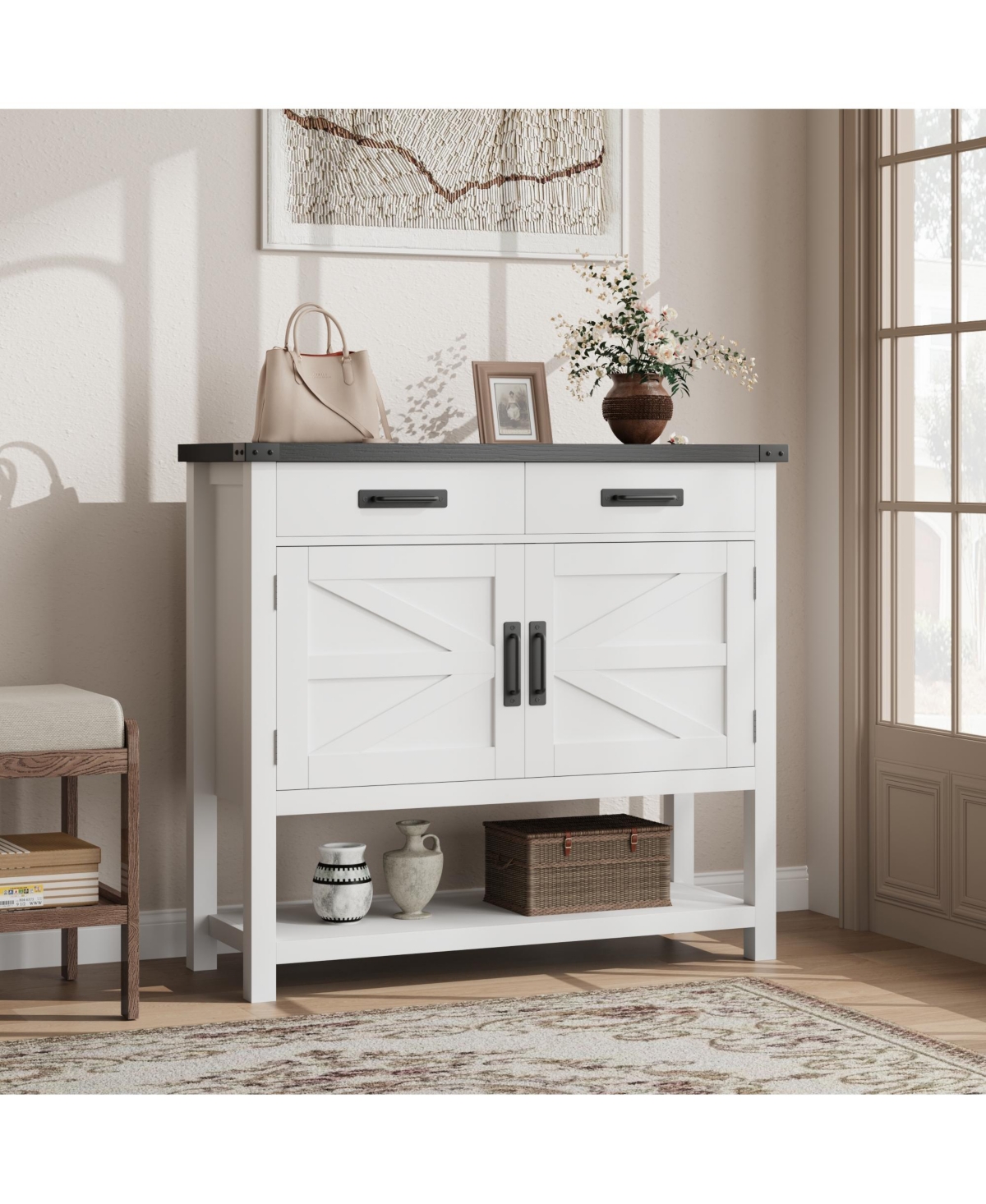 gaomon Modern Farmhouse Coffee Bar Cabinet with Drawers and Shelf