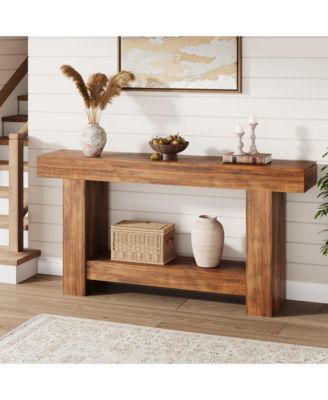 63" Farmhouse 2-Tier Console Sofa Table with Storage, for Entryway, Living Room and Hallway