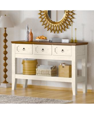 47" Farmhouse Narrow Rustic Console Table with 3 Drawers and Large Storage Shelf, for Entryway