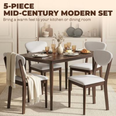 Dining Table Set for 4, Mid-Century Modern Kitchen Table and Chairs