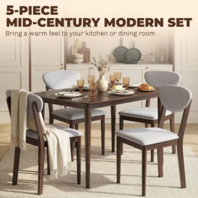 Dining Table Set for 4, Mid-Century Modern Kitchen Table and Chairs