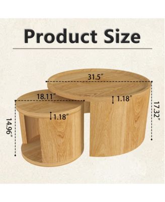 Round Nesting Coffee Table Set of 2 - Modern Circle Wooden Center Table, 31.5" Big and 18" Small Stacking Side Table for Living Room