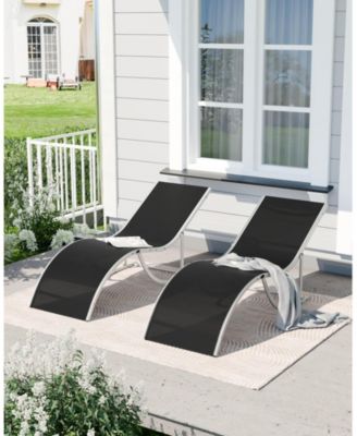 Set of 2 S-Shaped Patio Chaise Lounge Chairs - Aluminum Recliners - Quick-Dry Mesh - Sun Loungers for Pool, Beach, Garden