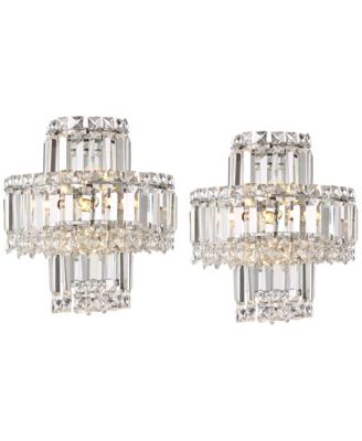 Magnificence Modern Wall Light Sconces Set of 2 Chrome Hardwire 4-Light LED Fixture Clear Crystal for Bedroom and Bathroom