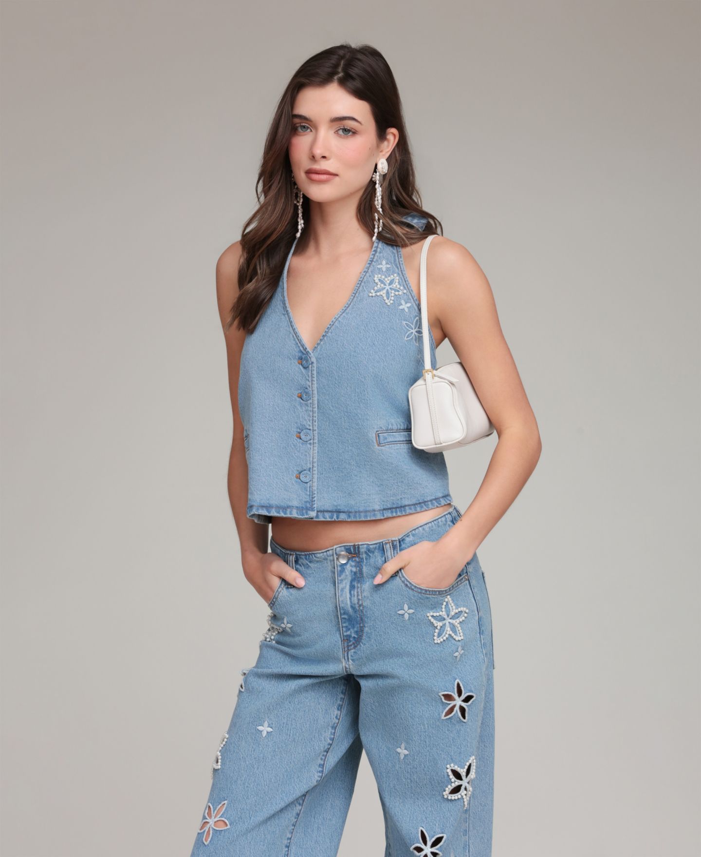 Женские джинсы Avec Les Filles Mid-Rise Floral Cutout, цвет: Варёный — фото 8
