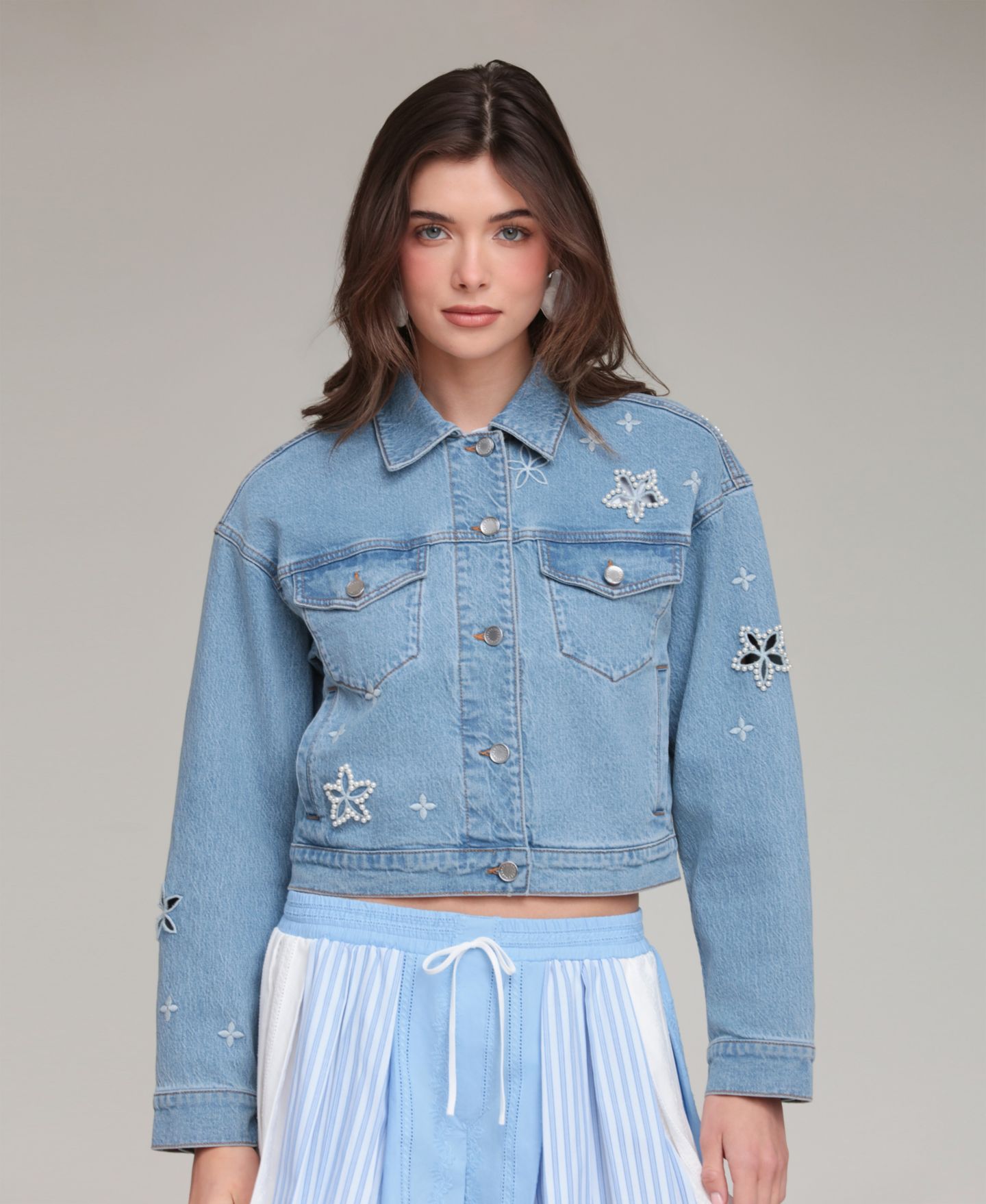 Женская куртка Avec Les Filles Embroidered Detail Collared Denim Jacket, цвет: Варёный — фото 6