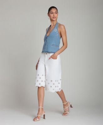 Women's Mid-Rise Floral Cutout Detail Shorts